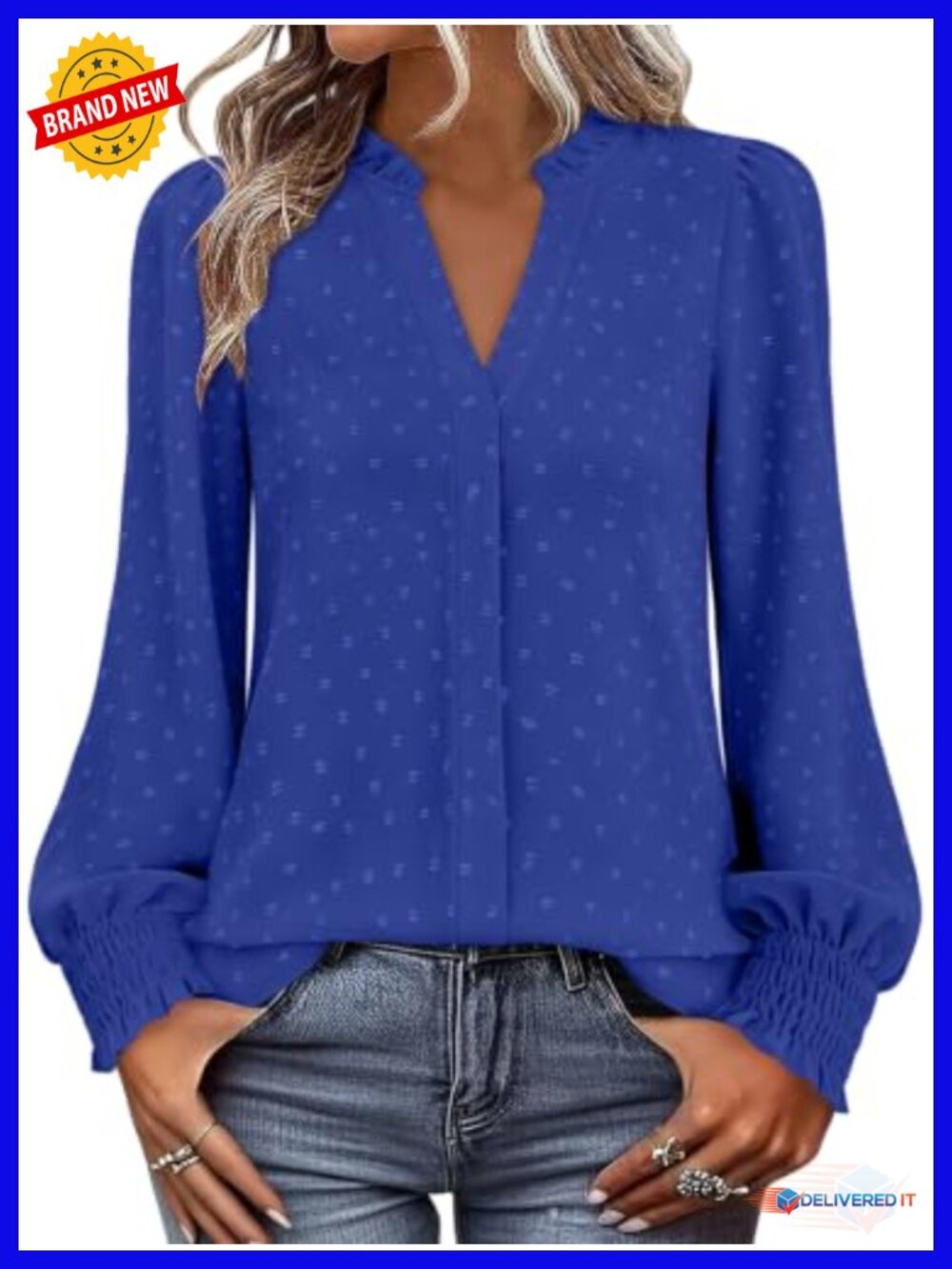 Bohemian V-Neck Long Sleeve Chiffon Swiss Dot Tunic Blouse Flowy Dressy Casual